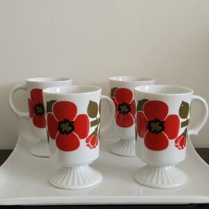 Vintage MCM Holt Howard Poppy Flower Footed Mugs Set Of 4